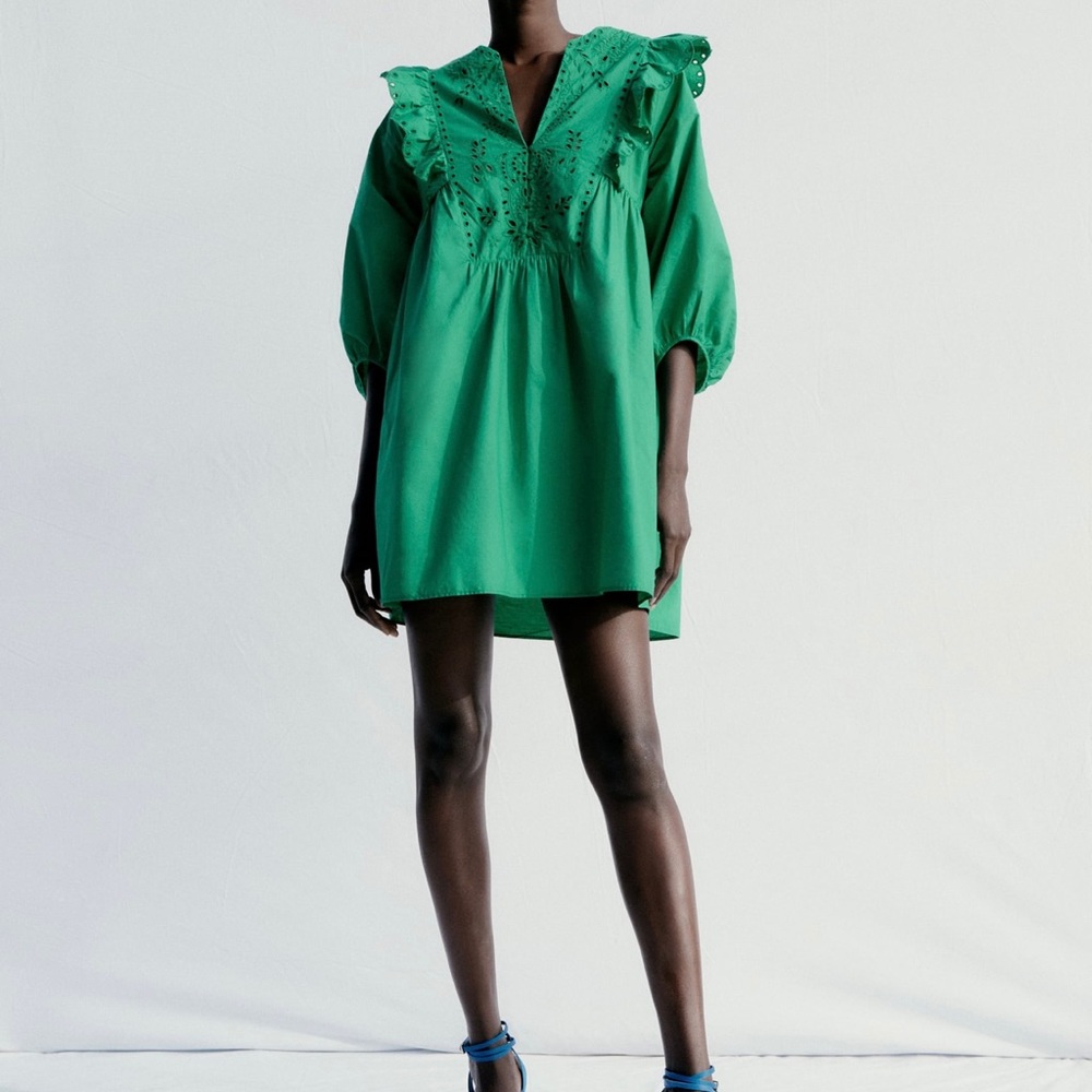 Zara flounced poplin dress